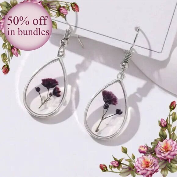 Flower Design Water Drop Earrings - Picture 1 of 10